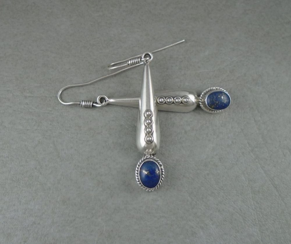 Long Bali sterling silver & lapis earrings