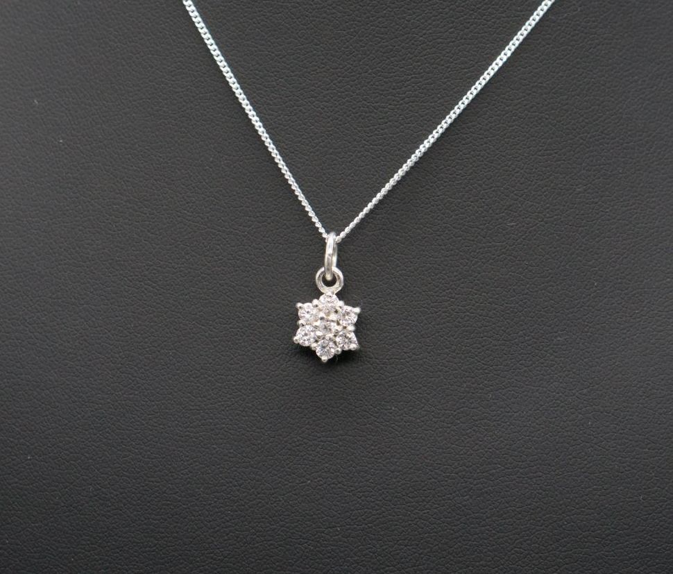 Small sterling silver & clear stone cluster necklace
