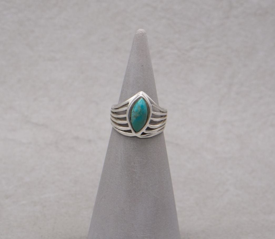 Sterling silver & imitation turquoise wishbone ring