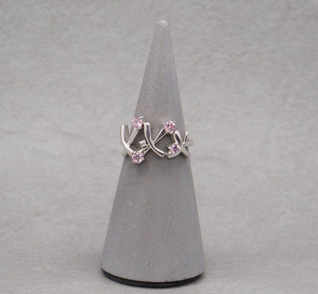 Sterling silver 'kisses' ring with pink & clear stones