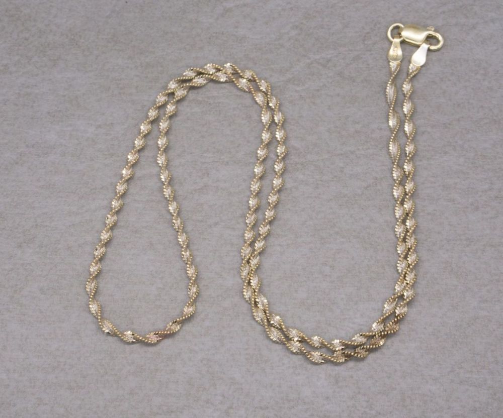 Gilt sterling silver twisted herringbone chain necklace