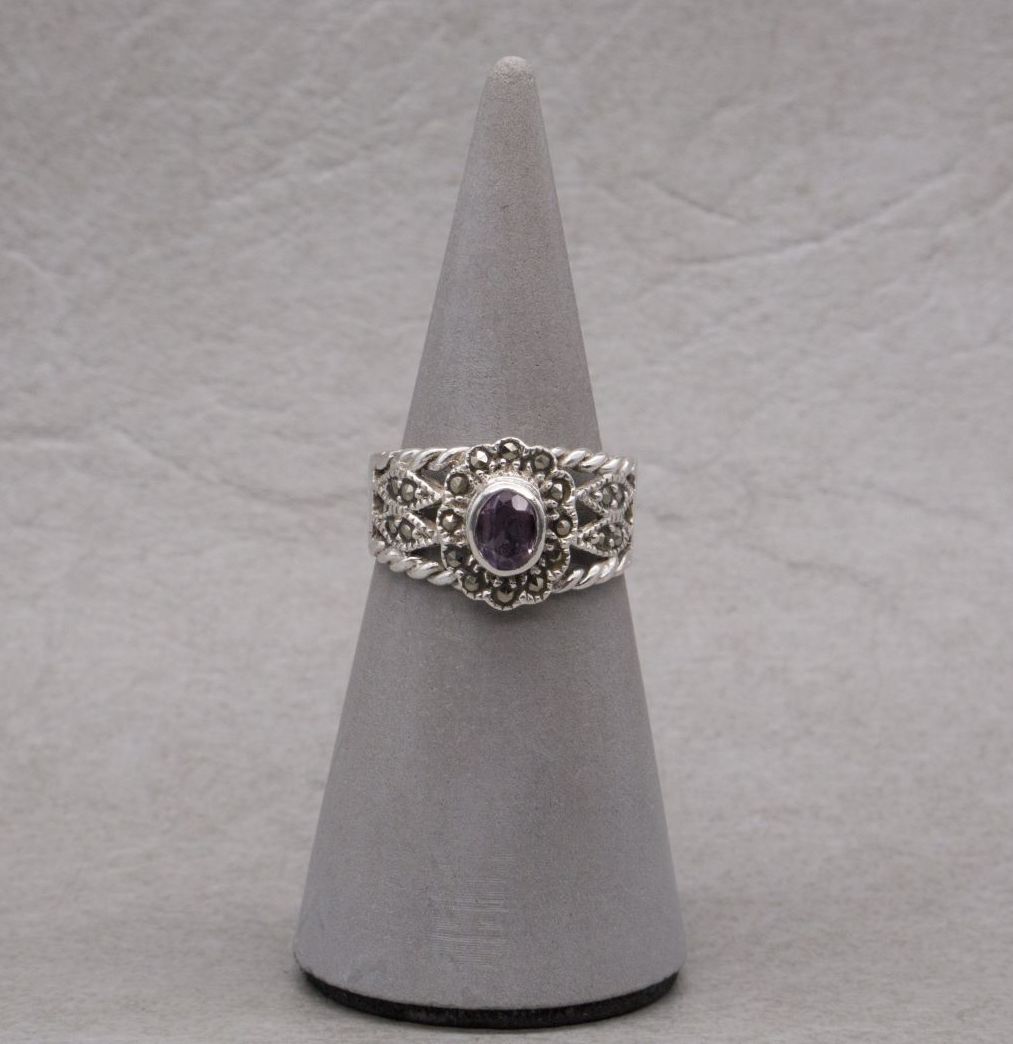 Sterling silver, marcasite & amethyst ring