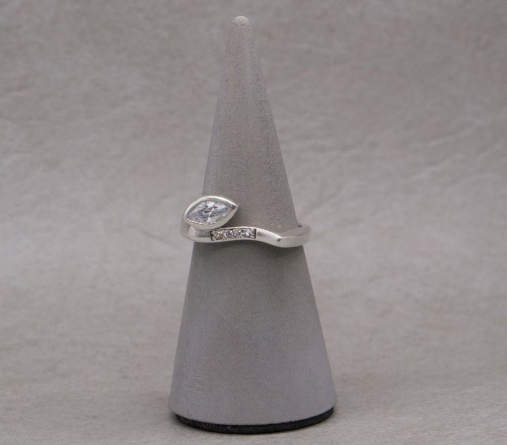 Unusual asymmetric sterling silver & multi-cut stone ring