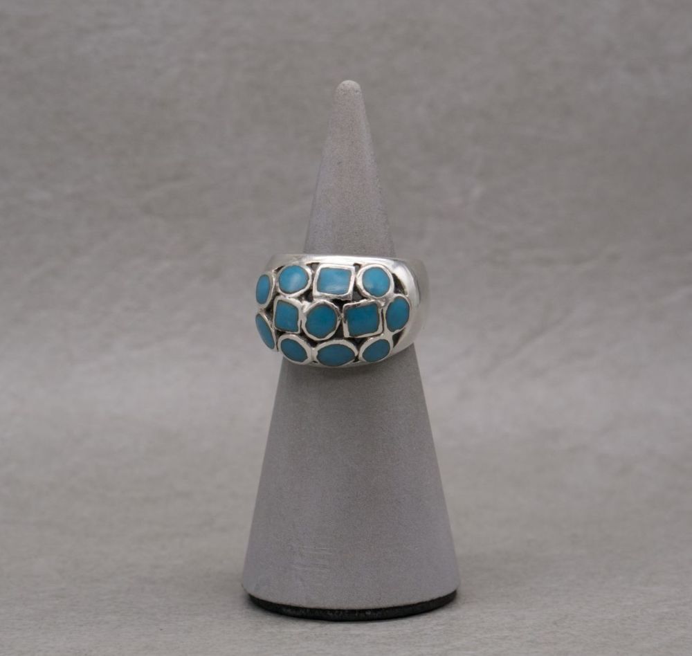 Native American inspired domed sterling silver & howlite ring