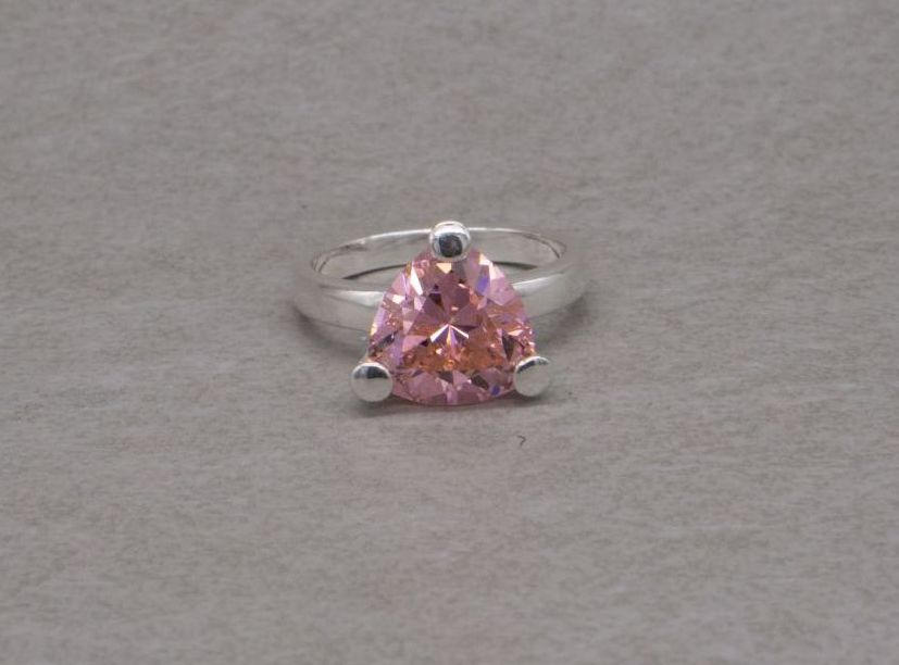 Chunky triangular sterling silver & pink stone solitaire ring