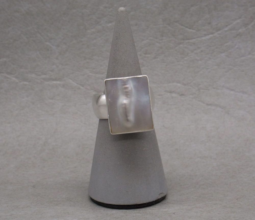 Large rectangular sterling silver & blister pearl ring