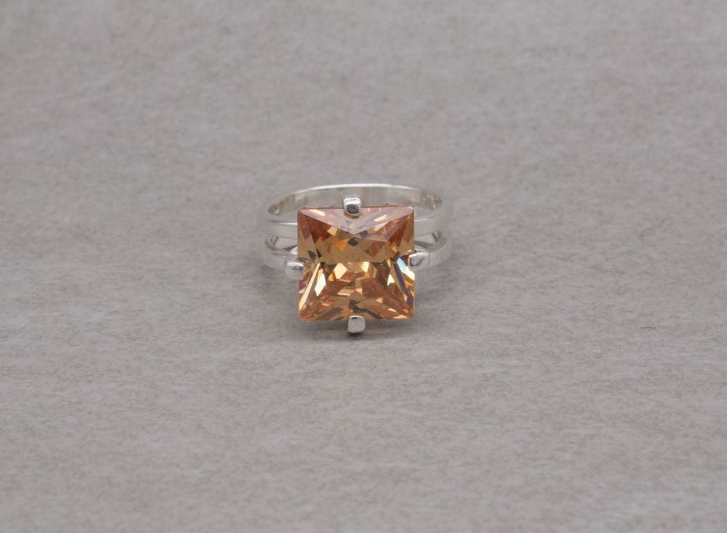 Chunky sterling silver & orange stone solitaire ring