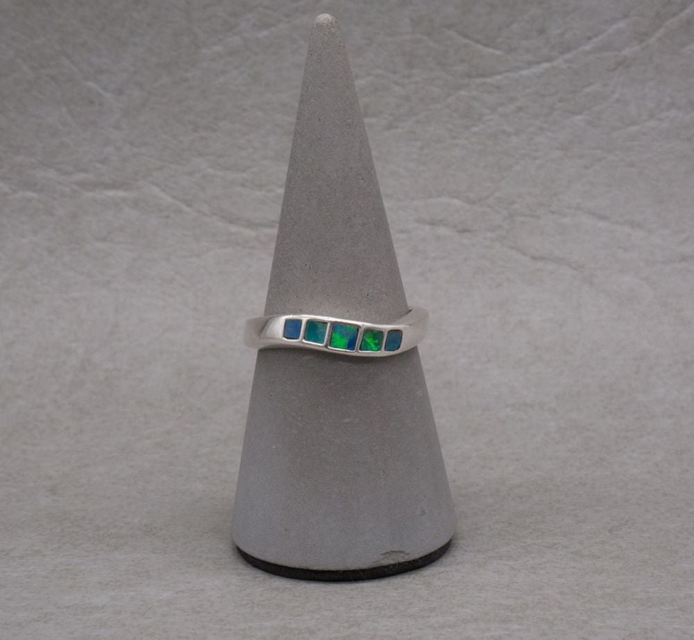 Sterling silver wave ring with opal inlay