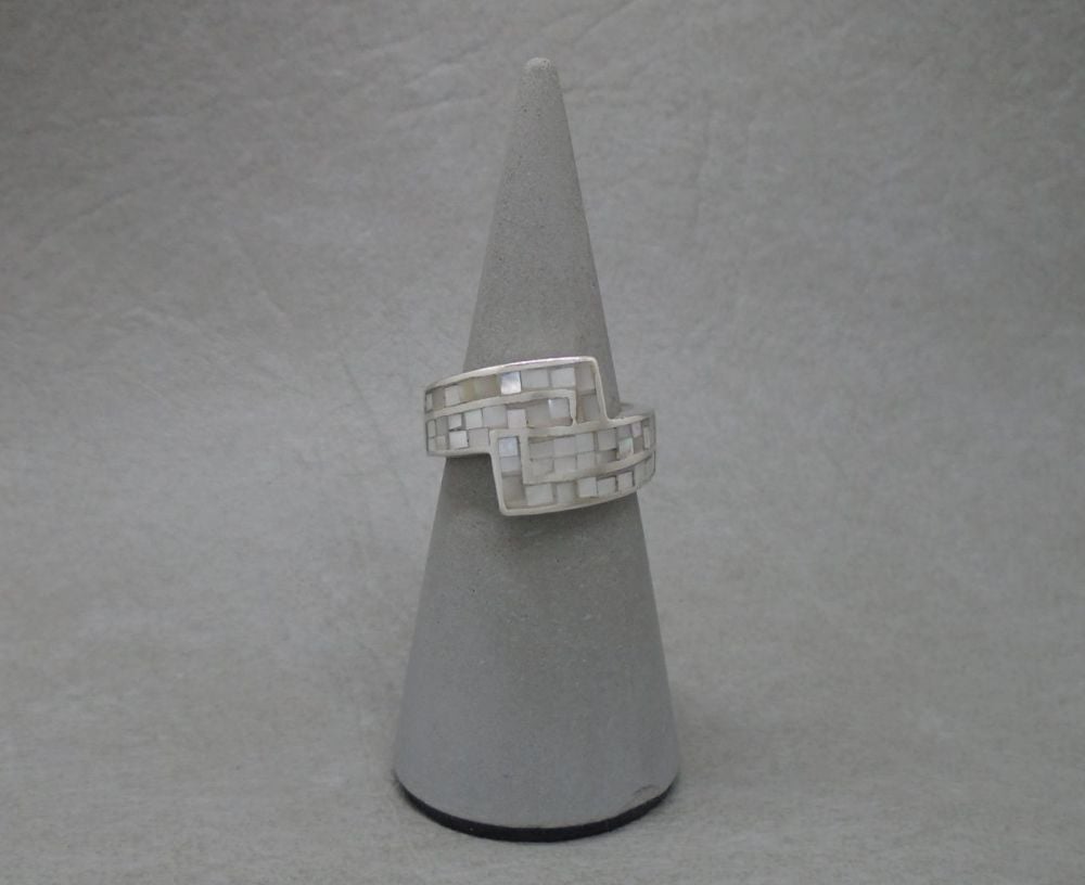 Sterling silver & mosaic mother of pearl ring
