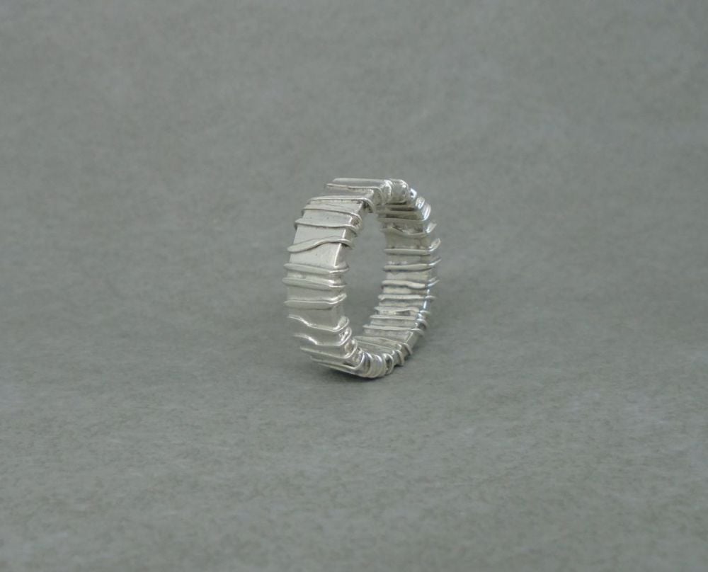 Handmade sterling silver wire wrap effect band ring