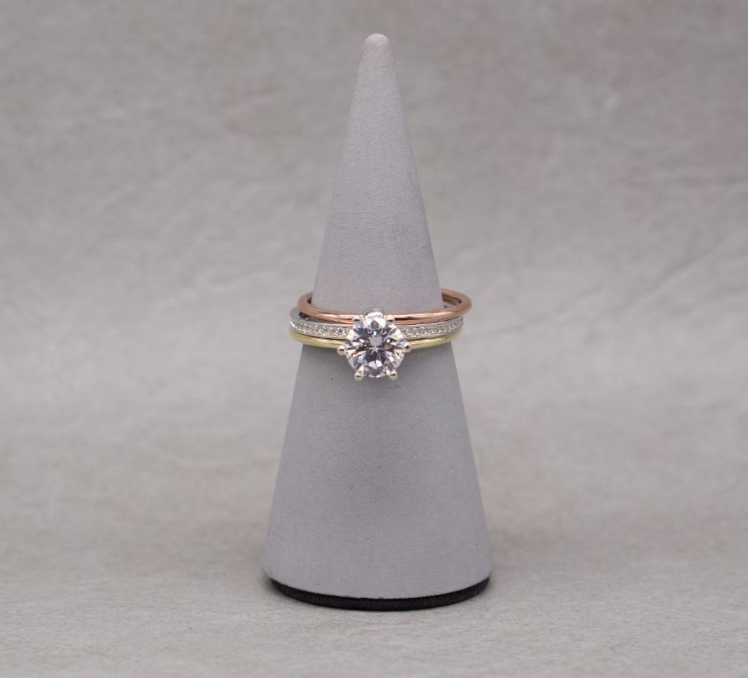 Unusual tri-colour sterling silver combination ring