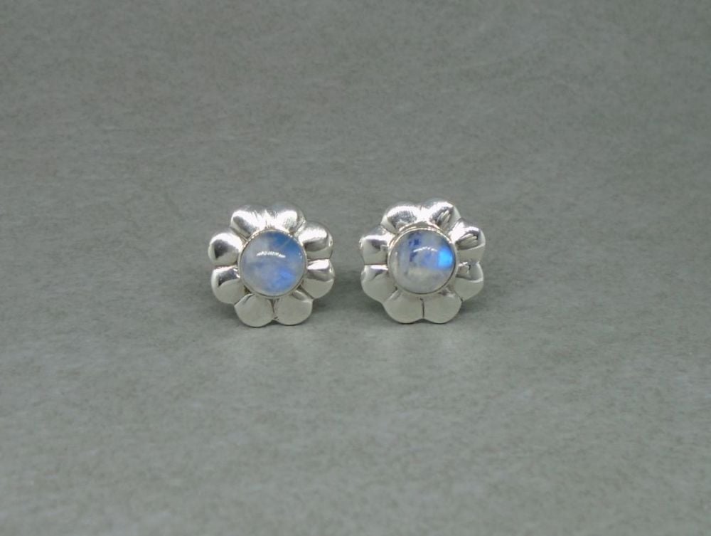 Floral sterling silver & moonstone stud earrings
