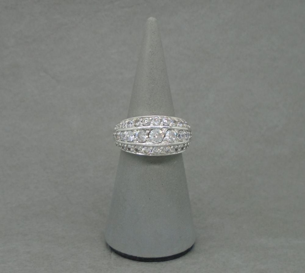 Substantial sterling silver graduated cocktail ring