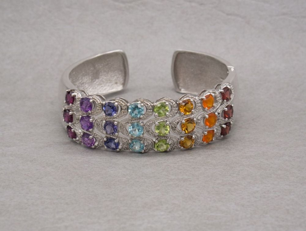 Stunning sterling silver & multi-gem cuff bracelet