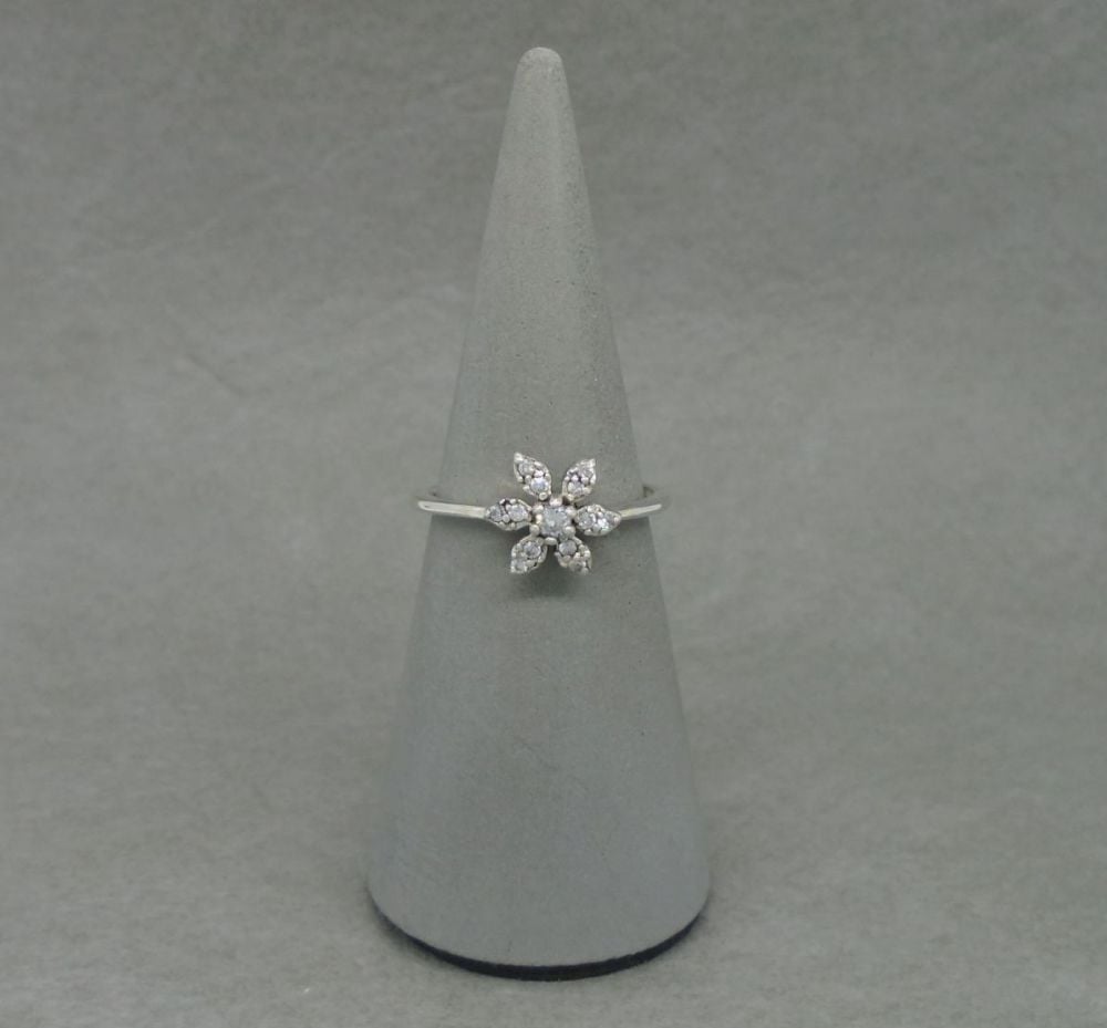 Dainty floral sterling silver ring with tiny clear stones