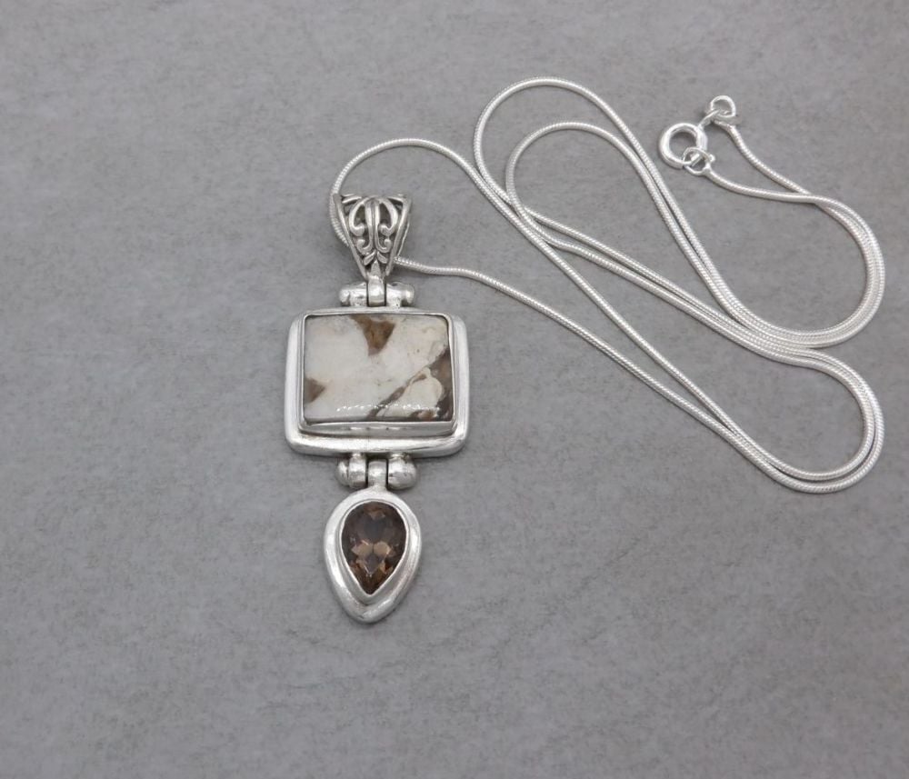 Sterling silver necklace with brown & cream stones