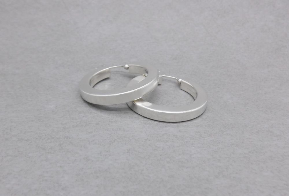 Chunky sterling silver square profile hoop earrings