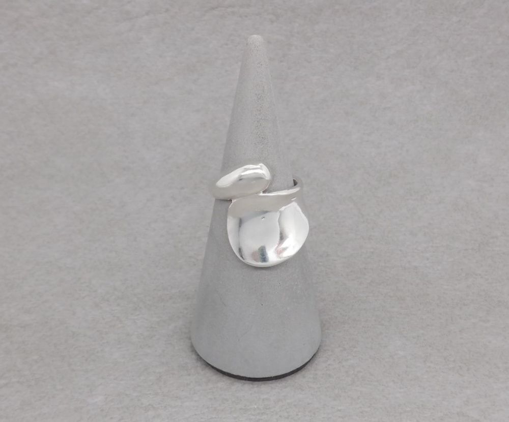 Solid sterling silver thick & thin bypass ring