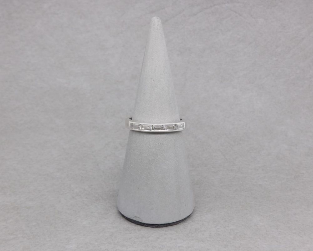 Slim sterling silver ring with clear baguette stones