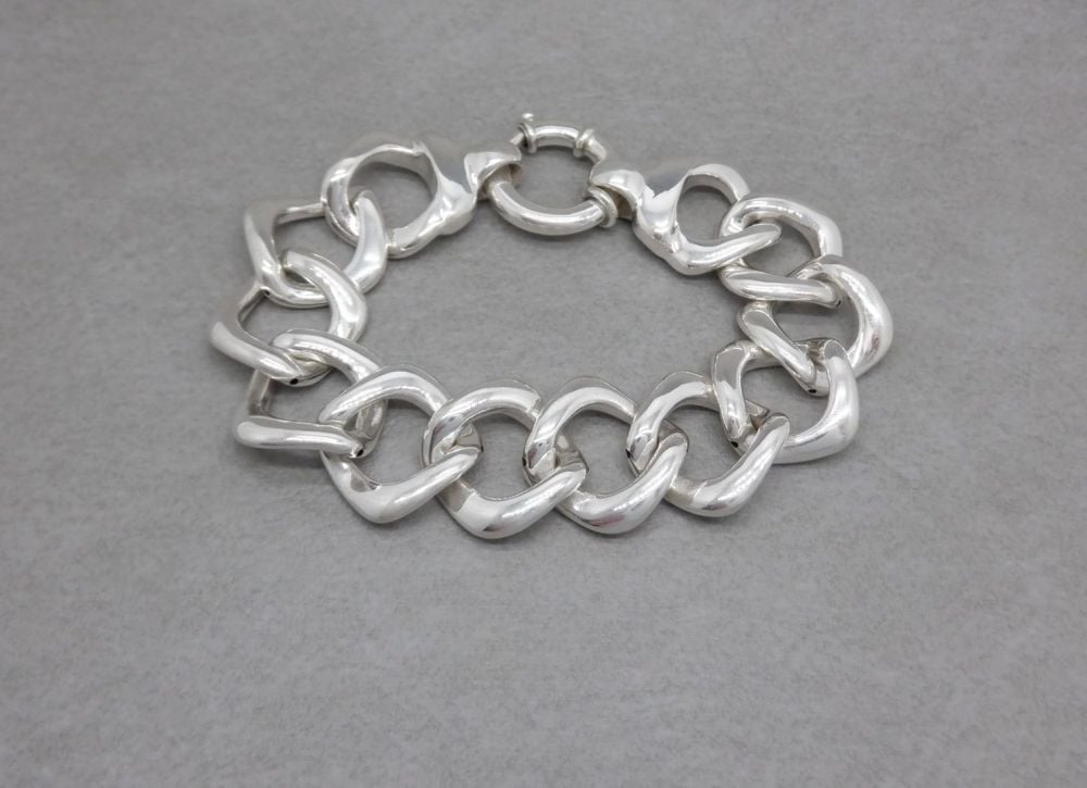 Chunky sterling silver rounded curb chain bracelet 