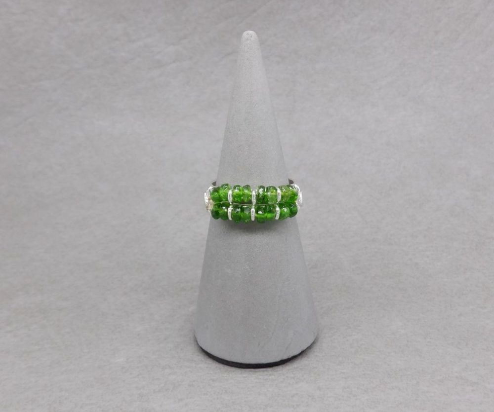 Unusual sterling silver & green diopside ring