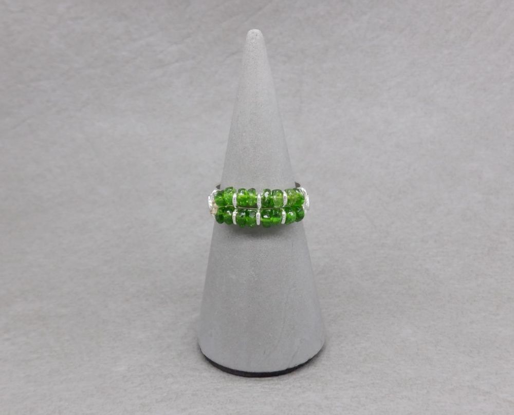 Unusual sterling silver & green diopside ring