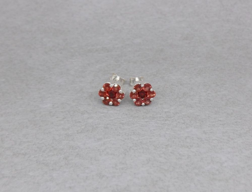 Sterling silver & garnet cluster stud earrings