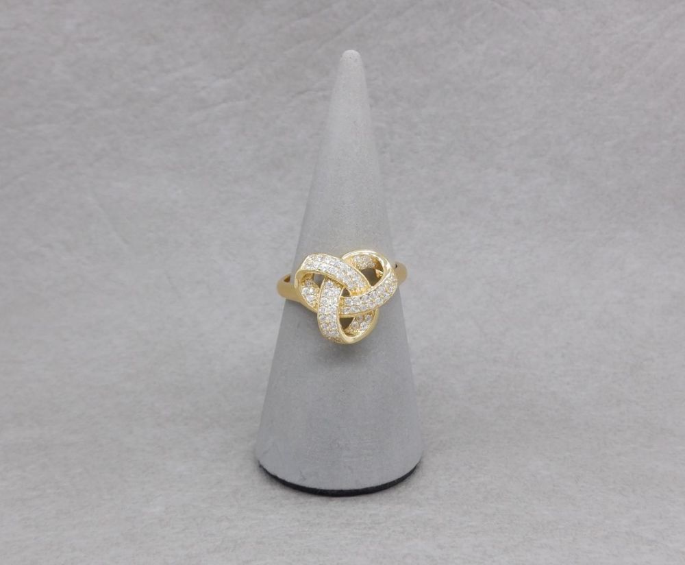 Chunky gilt sterling silver & clear stone knot ring
