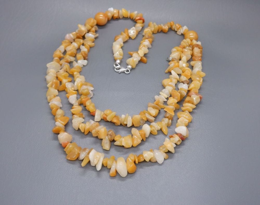 Multi-strand honey quartz necklace with a sterling silver clasp