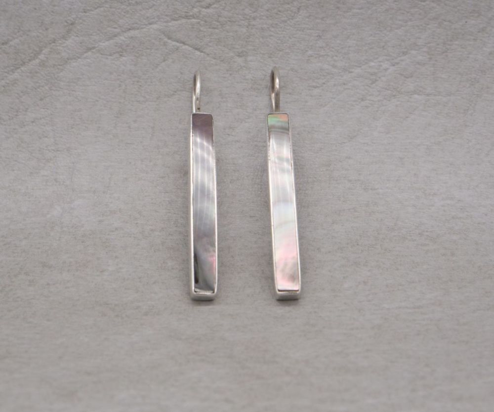 Long, slim sterling silver & mother of pearl earrings
