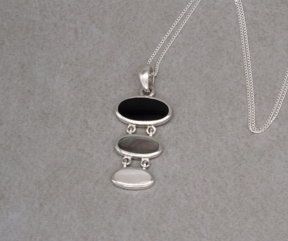 Sterling silver, black onyx, abalone & mother of pearl necklace