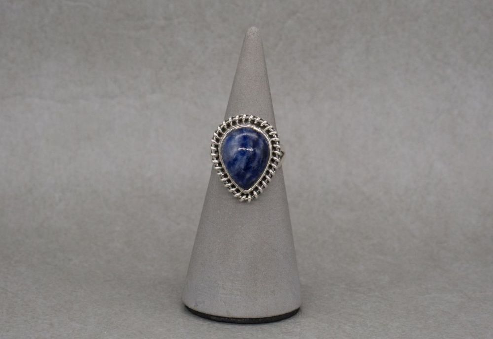 Sterling silver & sodalite ring with a twist effect frame
