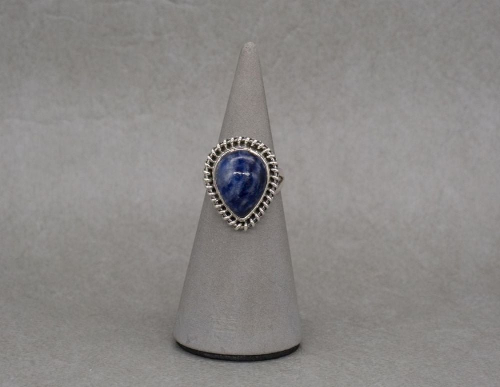Sterling silver & sodalite ring with a twist effect frame