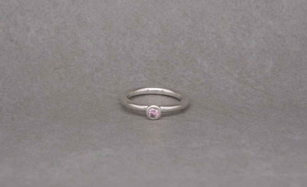Handmade sterling silver & pink solitaire ring