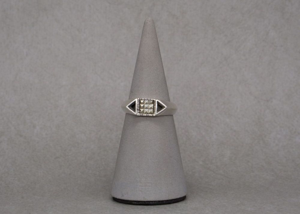 Unusual sterling silver & marcasite ring