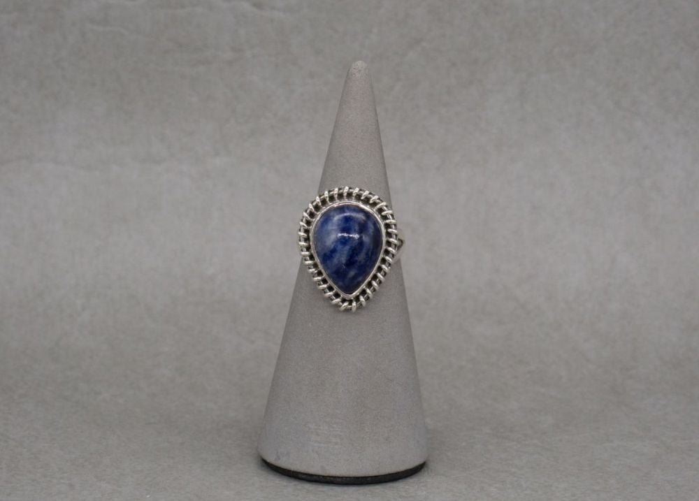 Sterling silver & sodalite ring with a twist effect frame