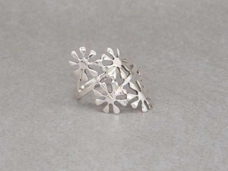REFURBISHED Long sterling silver flowers ring (L 1/2)