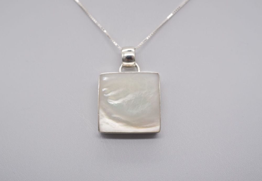 Square sterling silver & mother of pearl necklace