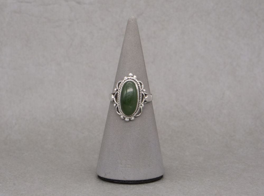Fancy sterling silver & green stone ring