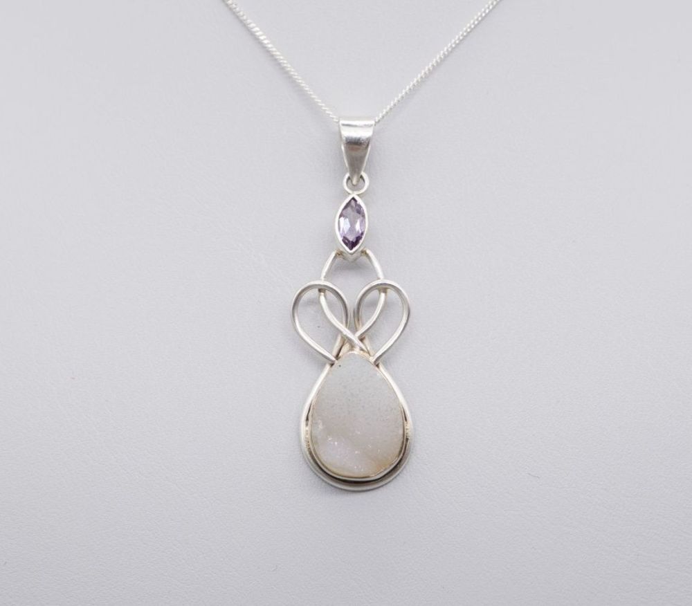 Sterling silver, amethyst & druzy quartz necklace