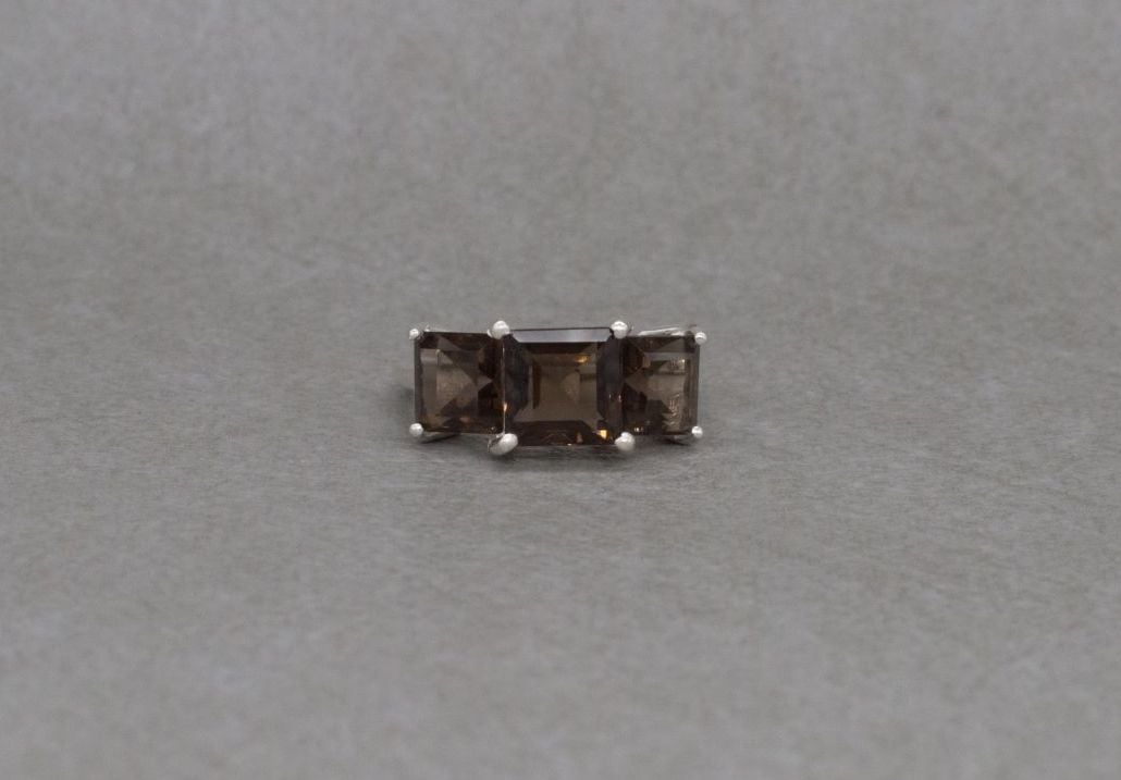 Sterling silver & smokey quartz trilogy ring