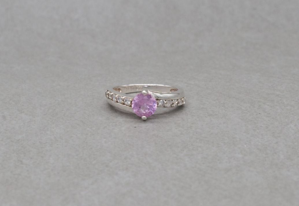 Sterling silver ring with pink & clear stones