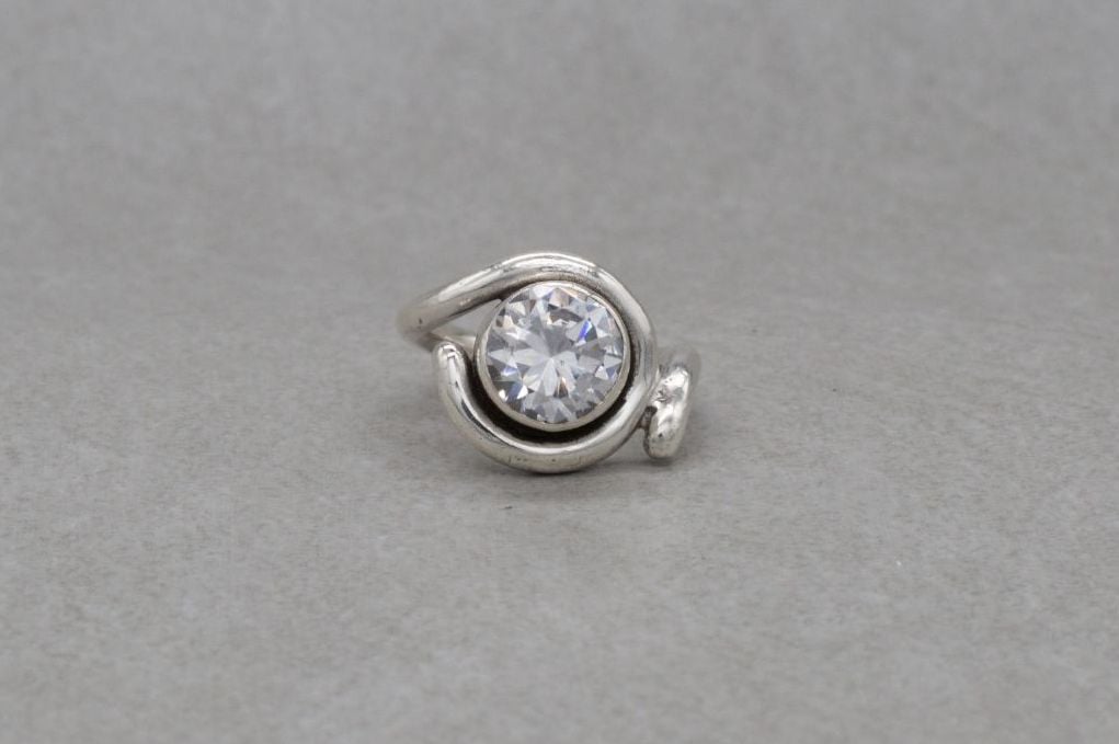 Unusual Polish silver solitaire ring