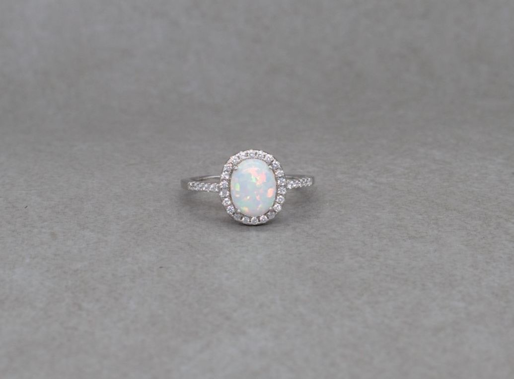 Sterling silver & imitation opal solitaire ring with accents