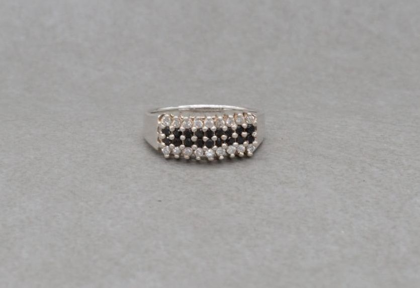 Sterling silver ring with peaked black & clear stones
