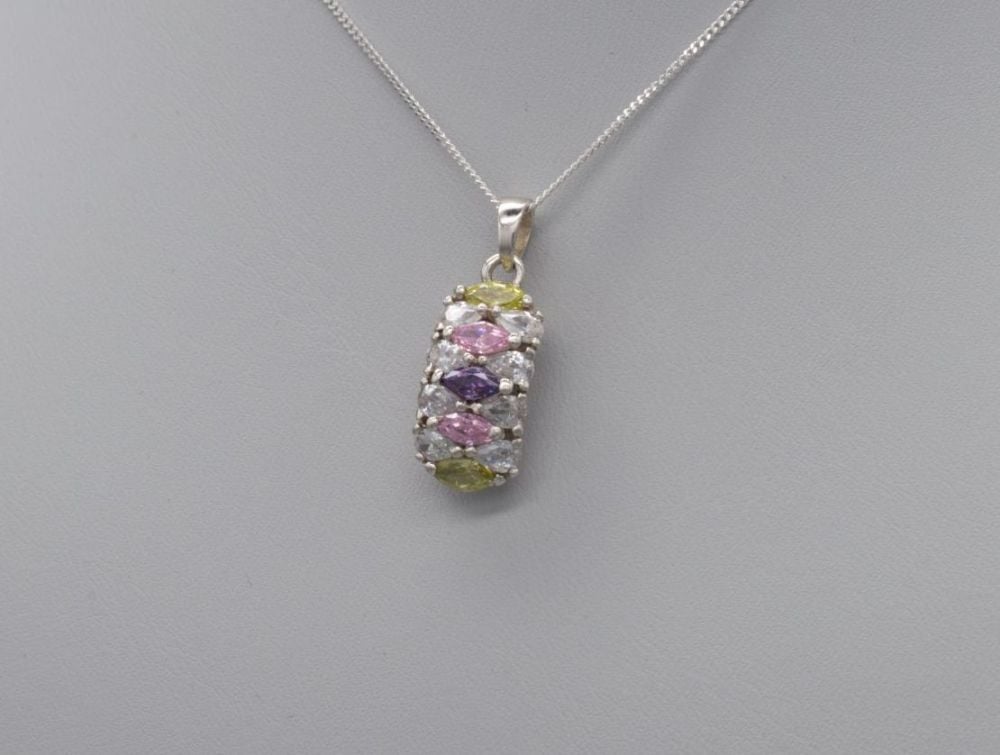 Fancy sterling silver necklace with multi-colour stones