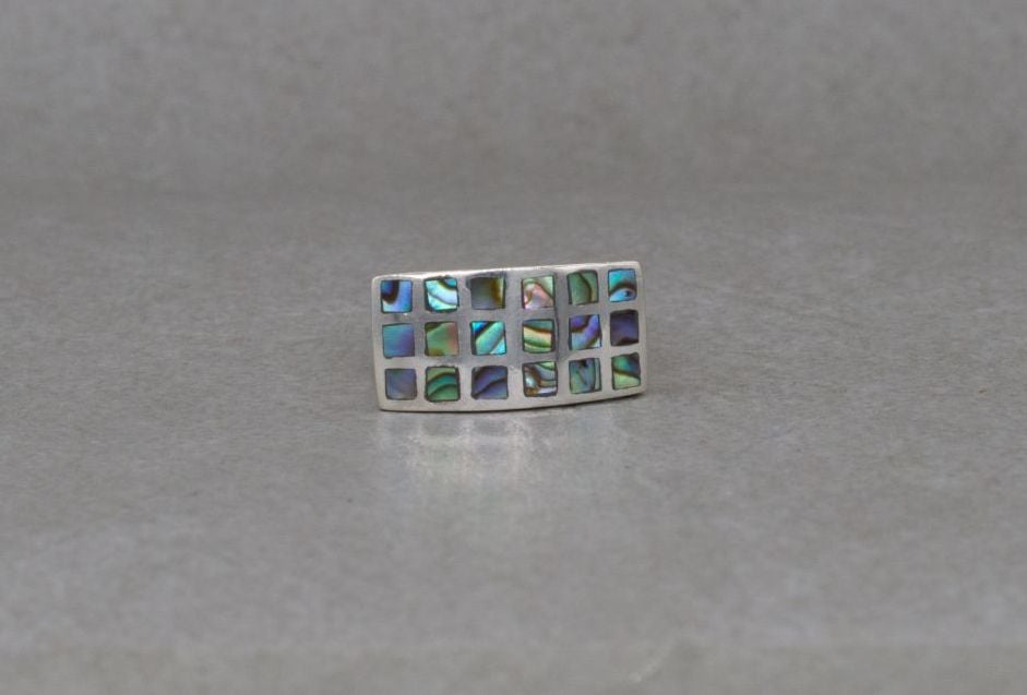 Chunky sterling silver ring with square abalone inlay
