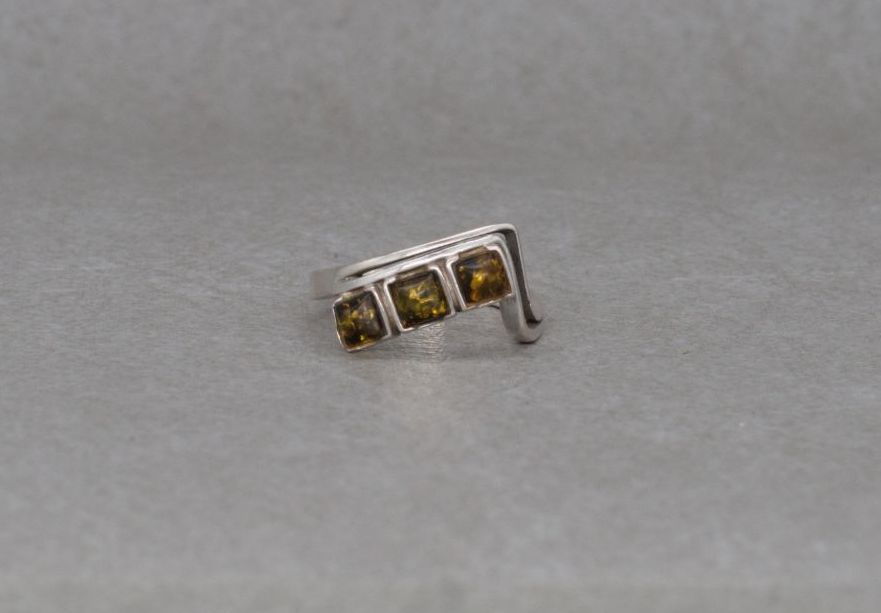 Asymmetric sterling silver & amber ring