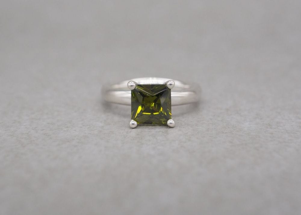 Square sterling silver & peridot solitaire ring