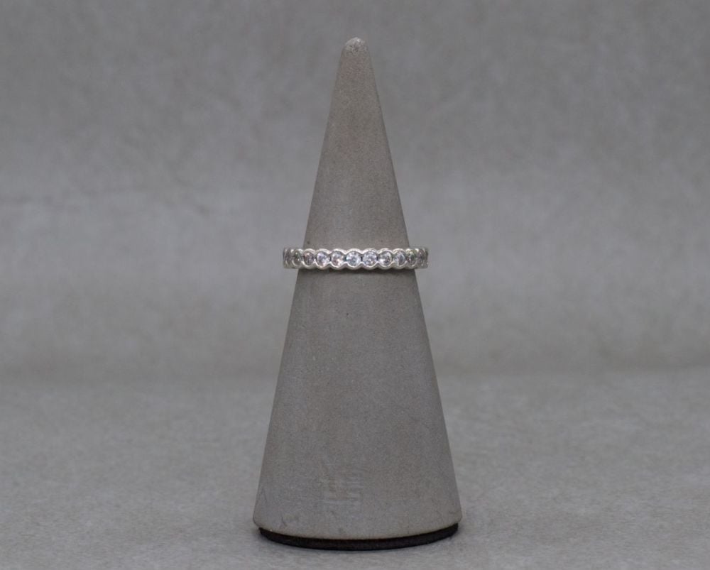 Sterling silver full eternity band ring with clear stones